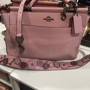 Coach Pink Leather Satchel with Floral Wallet